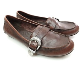 BORN Womens Burnished Brown Leather Slip On Buckle Flats B75023 Size 9 - £16.49 GBP