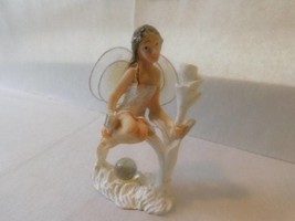 Fairy with Crystal Ball Silk Wings &amp; Flower Figurine Collectible Boutique - £14.93 GBP