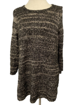 Chico's Black and Silver Sequin Knit Open-Shoulder Sweater, Women's Size... - $11.39
