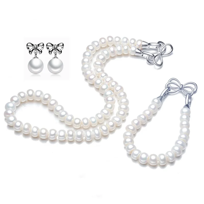 Classic Pearl Jewelry Sets Genuine Natural Freshwater Pearl Jewelry 925 ... - £52.51 GBP