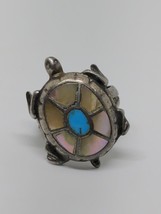 Vintage Or Antique Sterling Silver 925 Abalone Turquoise Turtle Ring Size 6 - £31.86 GBP