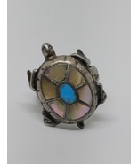 Vintage Or Antique Sterling Silver 925 Abalone Turquoise Turtle Ring Size 6 - £31.45 GBP