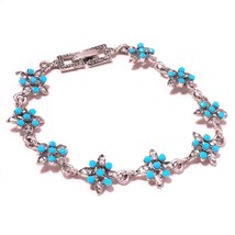 Blue Chalcedony Gemstone Handmade Ethnic Marcasite Bracelet Jewelry 7-8&quot; SA 1144 - £4.14 GBP