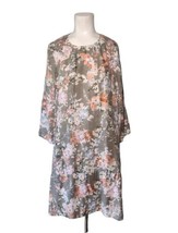 J Jill Love Linen Floral Sheath Dress Size L Ruffle Hem Pockets Green Co... - £24.23 GBP