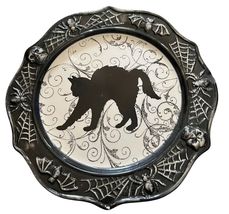 Haunted Halloween Black Cat Skeletons Spiders Bats Skulls Decorative Plate - $19.79