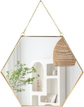 Longwin Hanging Wall Hexagon Mirror Decor Gold Geometric Mirror With Chain For - £32.19 GBP