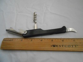Vtg Black 3 blade pocket knife corkscrew bottle opener knife blade NICE - $14.36