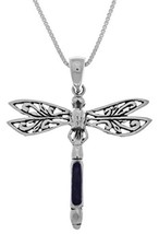 Jewelry Trends Dragonfly Sterling Silver Pendant Necklace 18&quot; with Blue Paua She - £39.16 GBP