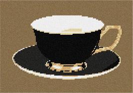 Pepita Needlepoint Canvas: Gold and Black Cup and Saucer, 10&quot; x 7&quot; - £39.74 GBP+