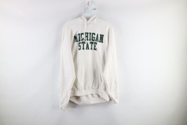 Vintage Mens Large Michigan State University Spell Out Hoodie Sweatshirt White - £46.63 GBP