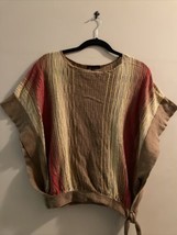 VINTAGE 1970&#39;s BUTTERFLY SLEEVES Brown Red Gold STRIPES SIDE TIE KNIT TOP - $39.60