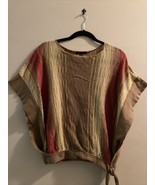 VINTAGE 1970&#39;s BUTTERFLY SLEEVES Brown Red Gold STRIPES SIDE TIE KNIT TOP - £31.15 GBP