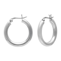 925 Sterling Silver 25 mm Plain Wide Hoop Earrings - $28.04