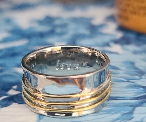 Handcrafted ~ Heart/Love ~ Wide Band Ring ~ Size 8 ~ Silver & Gold in Color Item image 3