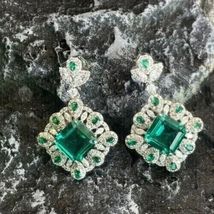 2.50Ct Princess Cut Green Emerald  Drop/Dangle Earrings 14K White Gold Plated - £70.69 GBP