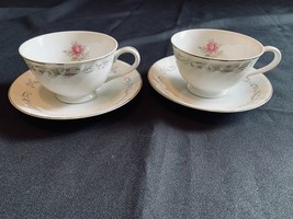 2 Vintage Pink Rose Royal Swirl Fine China Cups &amp; Saucers - €14,38 EUR