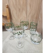 Libbey Holly And Berries Holiday Christmas Glassware Wine Whiskey Tea 5 ... - $40.92 CAD