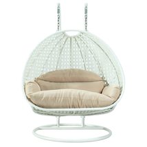 LeisureMod 2 Person Hanging Double Swing Chair, X-Large White Wicker Rat... - £775.07 GBP