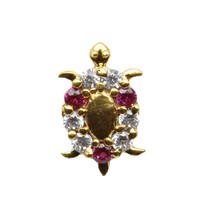 Indian Turtle Nose ring Pink CZ studded gold plated Piercing nose stud push pin - £9.22 GBP