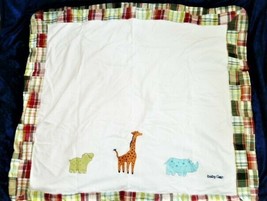 Vintage Baby Gap Madras Plaid Patchwork Boy Blanket Rhino Hippo Giraffe Animals - £77.84 GBP