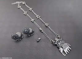 Indian Women Silver Oxidized Necklace Set Bohemian Gypsy Fashion Jewelry Gift - £26.17 GBP