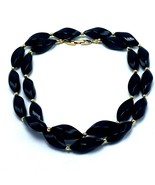 Vintage Napier Jet Black Oval Twist Beads Strand Necklace Gold Spacer 32... - $9.85