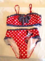 July 4th Size 7  8 Minnie Mouse bikini set Disney 2 pc polka dots red blue - $12.00