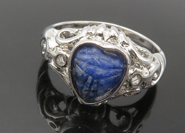 UNCAS 925 Sterling Silver - Sodalite Shiny Love Heart Band Ring Sz 9.5 - RG14619 - £32.50 GBP