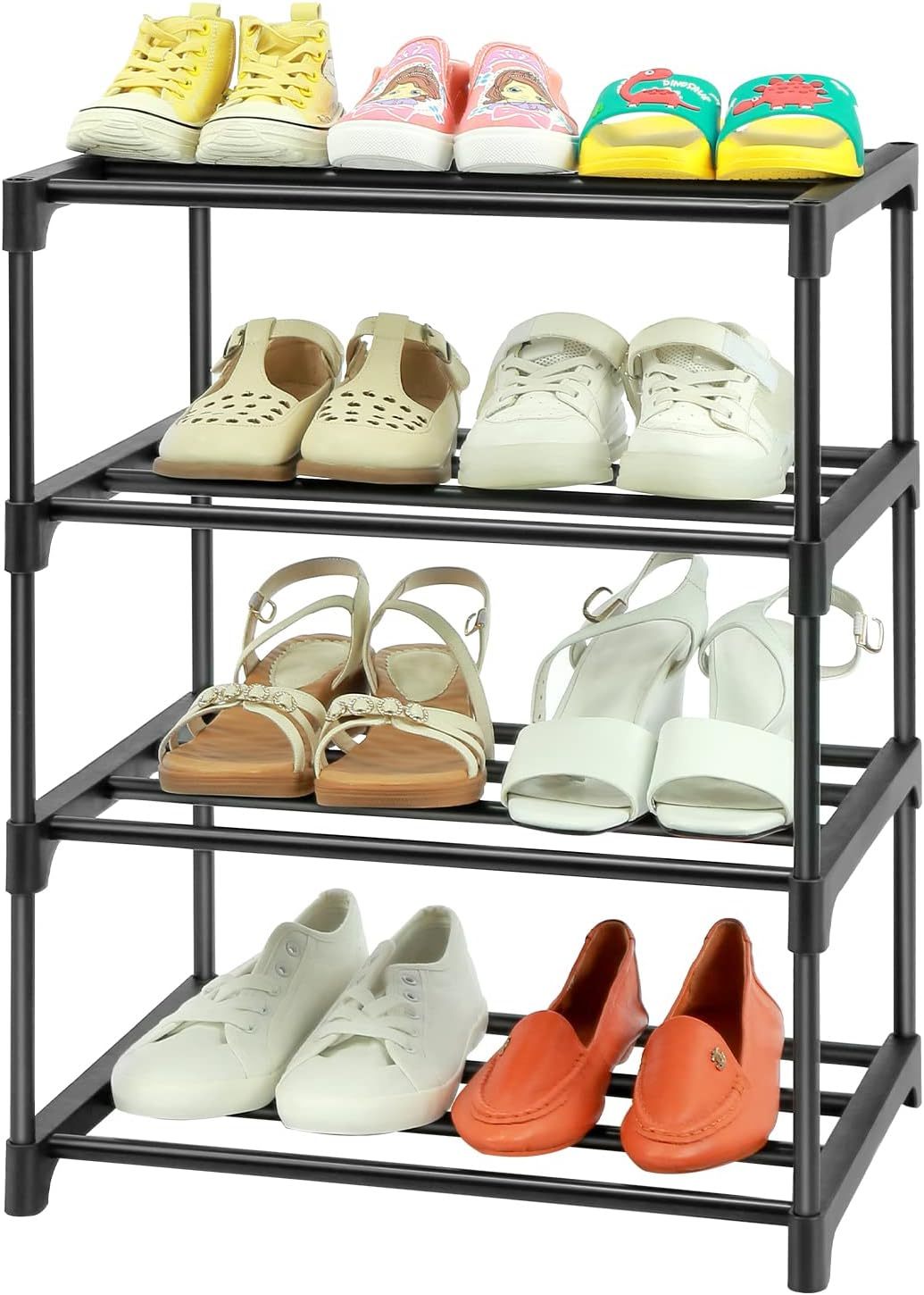 Black 4-Tier Freestanding Shoe Racks, Kids Shoe Racks For Compact Spaces, - $41.93