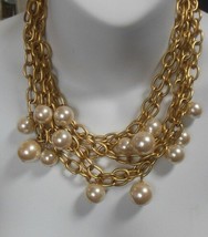 Vintage Signed Ann Klein Dangle Pearl Charm Multi-Chain Necklace 18&quot; - £178.10 GBP