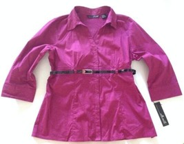 Willi Smith Skinny Belted Blouse Size XL Fuchsia Pink 3/4 Sleeve Shirt B... - £13.69 GBP