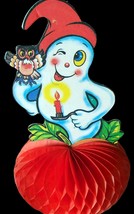 Vintage Small Russ Winking Ghost W/ Owl Pumpkin Honeycomb Centerpiece See Pic - £9.32 GBP