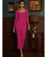 Pink Color Designer Top Pent Set With Sweetheart Neck and Puff Sleeves - £25.01 GBP