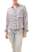 FREE PEOPLE Womens Shirt Cropped Cutie Cosy Fit Plaid Button Down Grey Size XS - £38.37 GBP