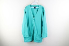 Vintage 90s Streetwear Womens 2X Faded Blank Button Cardigan Sweater Mint Green - $53.41