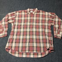Geoffrey Beene Shirt Men XL Red Plaid Long Sleeve Casual Button Up Workwear - $18.47