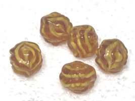 5 Vintage Art Glass Beads Honeycomb Colored Wavey 1/2&quot;  Rounds - $6.44