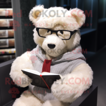 White Teddy Bear mascot costume character dressed with a Sweater and Reading gla - £971.51 GBP