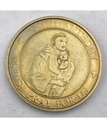 Catholic St Anthony Gold Tone Pocket Token Medal Pray For Us Vintage Saint - £8.25 GBP
