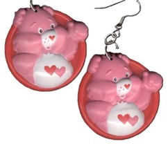 Big Care Bears Heart LOVE-A-LOT Earrings Cartoon Character Fun Valentine Jewelry - £5.50 GBP