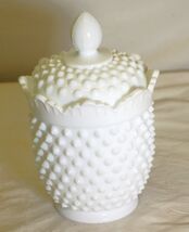 Hobnail White Milk Glass Fenton Candy Jar with Lid 7-1/2" - $69.29