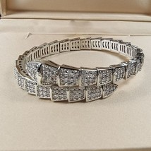 European High Quality Silver Color Wide Full Diamond Snake-shape Spring Bangle R - £53.72 GBP
