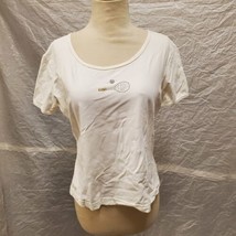 Vintage Lily&#39;s of Beverly Hills Women&#39;s White T-Shirt with Bedazzled Tennis R... - $29.69