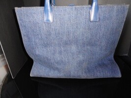 Versace Gold Logo La Medusa  Fabric Calf Leather  Denim  Blue Large Tote Bag image 3