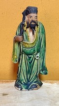 Mud Man 4.5&quot; green yellow robe staff Mudman Men Marked China Antique c 1910 - $910.78 MXN