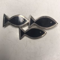Vintage Taxco 925 Three Fish Brooch with Onyx - £59.79 GBP