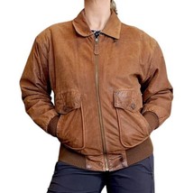 Vintage Retro Small Brown Distressed Leather Flight Bomber Jacket Coat 8... - $72.38