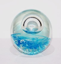 FABULOUS LARGE MURANO ART GLASS BLUE WHITE LARGE BUBBLE 4&quot; PAPERWEIGHT - $46.16