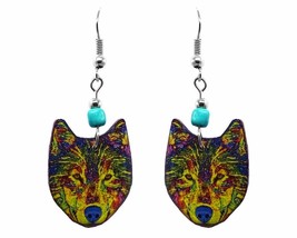 Art Wolf Face Animal Graphic Dangle Earrings - Womens Fashion Handmade Jewelry N - £11.63 GBP
