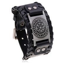 Tylish viking leather wrap bracelets rock punk vintage compass charm male wrist jewelry thumb200